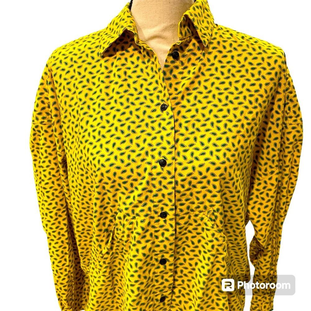 Ultimate 🤩 vintage Liz Wear yellow green paisley flannel pocket oversized shirt